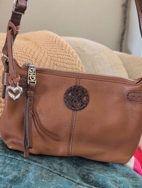 Classic Brown Leather Shoulder Bag with Heart Charm